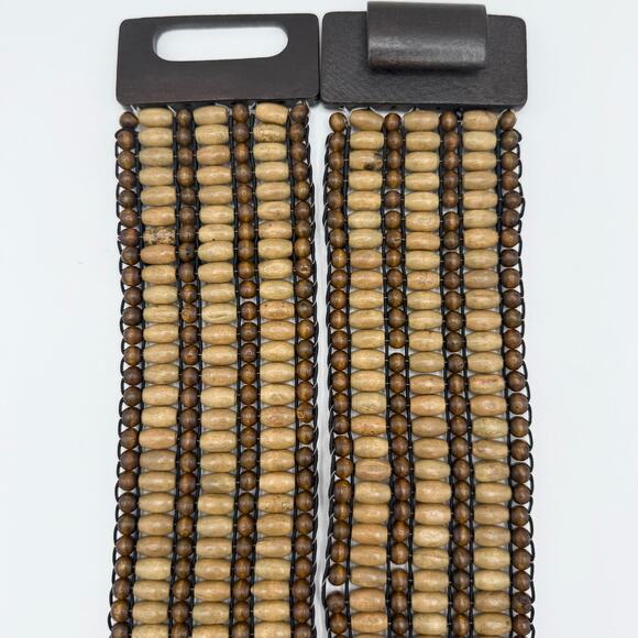 Vintage Stretch Beaded Belt w/ Wood Buckle – 2.5" Wide Boho Y2K Festival - Picture 6 of 9